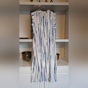 NWOT White Blue Tie Dye Maxi Dress Size Large Sleeveless Pocket Casual Woman's